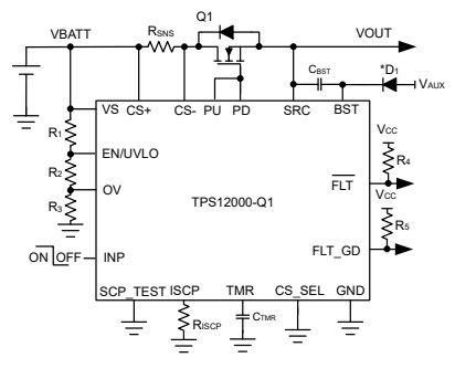 Application Circuit Diagram - Texas Instruments TPS1200-Q1 Smart High Side Driver